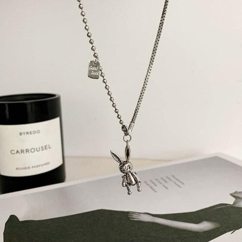 Trendy Double Chains Hip Hop Rabbit Pendants Necklaces for Girl Party Jewelry Gift Vintage 925 Sterling Silver Necklace Jewelry