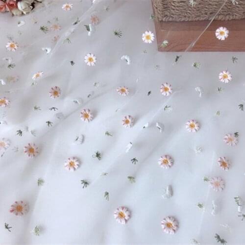 1 Yard Hot Sale Embroidery Daisy Tulle Lace Fabric In Black/White Flower Net Material For Wedding Dress DIY Accessories