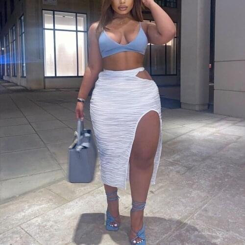 New Fashion European and American Stitching Hollow U-shaped Slit Legs Waist Irregular Hip Skirt Fashion Street Womens Clothing