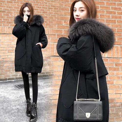Oversized Cotton Jacket 2020 Womens Winter Parka Fur Hooded Loose Warm Long Puffer Coat Female Thicken Pocket Parkas for Women