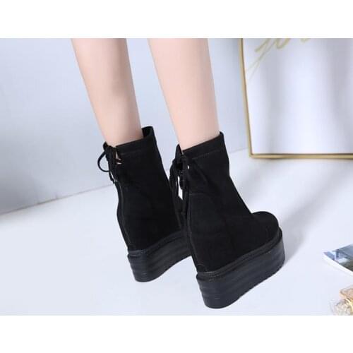 Autumn and winter new 14CM high heel wild muffin thick bottom thick womens boots bare boots gray brown wedge womens boots