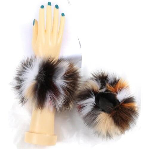 Women Winter Thicken Furry Wrist Cuffs Rainbow Colorful Arm Warmers Bands Fluffy Wristband Bracelet Fake Sleeves Party Costume A