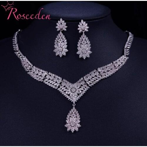 Mystic CZ Women Jewelry Sets Wedding Party Jewelry Accessories Cubic Zircon Earrings & Necklace Gift RE4295