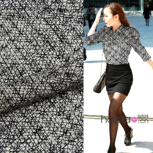 0.5meter Black and white plaid silk crepe DE chine cotton and linen fabrics print fabric for skirt dress 1pc= 50*110cm