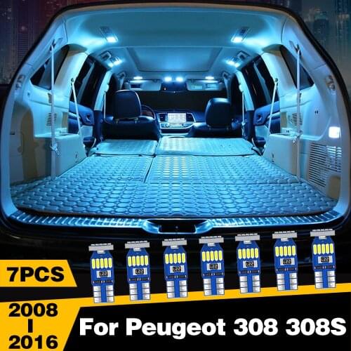 7pcs Car LED Lights Interior Dome Reading Trunk Lamp For Peugeot 308 308S 2008 2009 2010 2011 2012 2013 2014 2015 2016 Styling