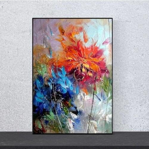 Abstract Watercolour Blue Orange Flower Oil Painting on Canvas Poster and Print Wall Art Picture Cuadros Home Decoration Room