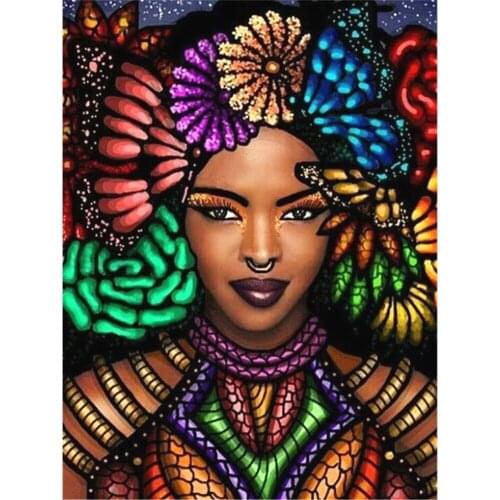 African Woman DIY Embroidery 11CT Cross Stitch Kits Craft Needlework Set Cotton Thread Printed Canvas Home Wholesale
