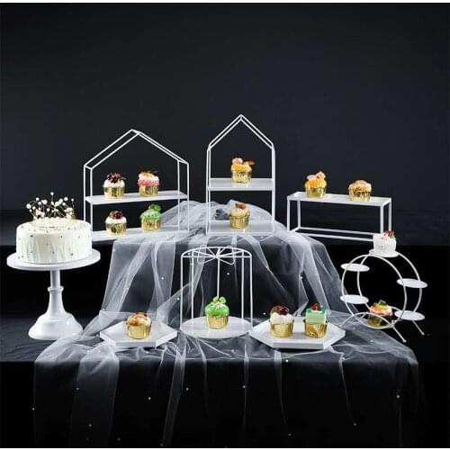 White Metal Cake Display Holder Racks for Tableware Dessert Tray Fruit Food Storage Plates Home Hotel Party Decor