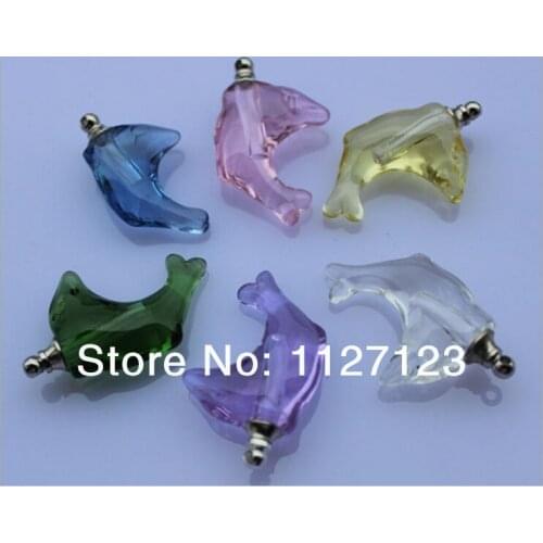 Free shipping!!!50pcs/lot New!mixed color dolphin Crystal Perfume & Aroma Oil Vial Pendants