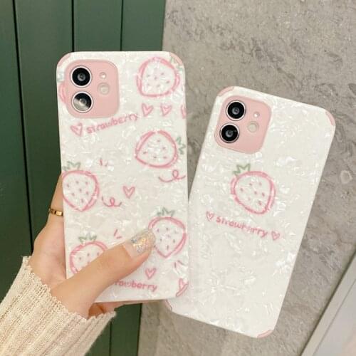 Glitter Dream Shell Strawberry Phone Case For iPhone 12 11 Pro XR XS Max X 8 7 Plus Soft Silicone Cover For iPhone 11 12 Case