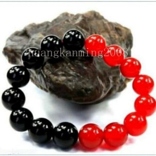 12mm Red jade black agate stone Bracelet for party Dance 7.5"AAA