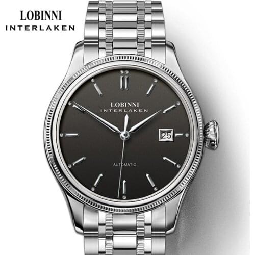 LOBINNI Classic Mens Automatic Mechanical Watches With Date Stainless Steel Watches Sapphire Glass Waterproof Watches