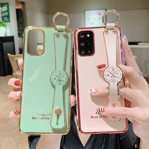 Luxury Electroplated Wrist Strap Phone Holder Case for Samsung A51 71 A32 52 72 A42 5G 21S 12 11 21 A31 A50 70 20S 30 A750 Cover