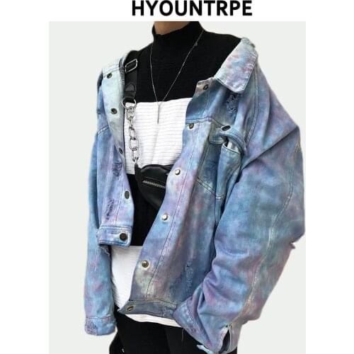 High Street Destroyed Washed Jean Jackets Coat Men Casual Single Breasted Denim Streetwear New Fashion Hip Hop Outerwear Jacket