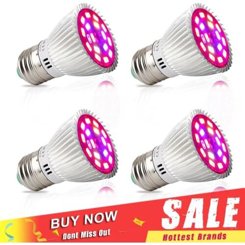 4pcs/lot 18W LED Grow Lights Full Spectrum Phytolamp E27 18Leds IR Ultraviolet Growing Lamp For Plants Seeds Flower Bulb Garden