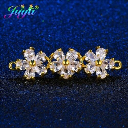 Juya DIY Flower Charms Supplies Handmade Cubic Zirconia Connectors Accessories For Women Bracelets Necklaces Earrings Making