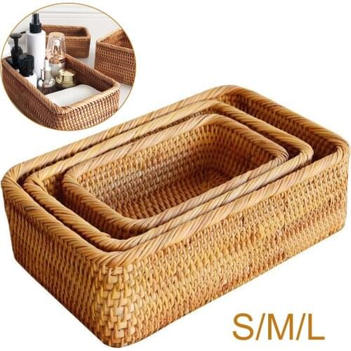 Natural Rattan Storage Basket Handmade Holder for Bread Fruit Wicker Decoration and Organizer for Home Bathroom Living Room