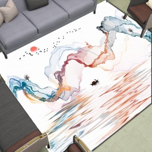 Red Sun Area Rugs Large Chinese Style Floor Mats Home Living Room Bedroom Bathroom Decoration Print Boats on The Water Carpet