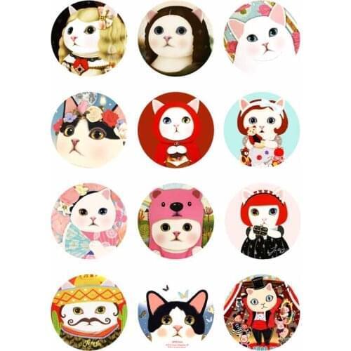 10mm 12mm 14mm 16mm 20mm 25mm 352 12pcs/lot Cat Mix Round Glass Cabochons Jewelry Findings 18mm Snap Button Charm Bracelet