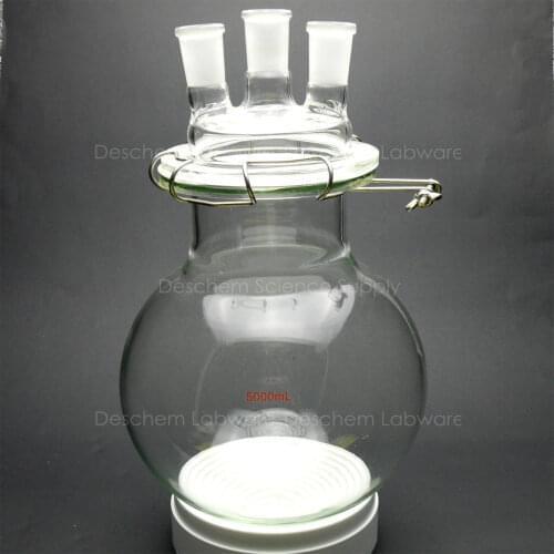 5000ml,Glass Reaction Vessel,5L,24/40,3-Necks,Lab Round Bottom Chemistry Reactor