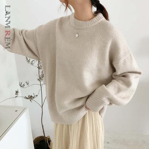 LANMREM Cashmere Elegant Women Casual Sweater Knitted Basic Pullovers O Neck Loose Soft Female Knitwear Jumper 2C2401