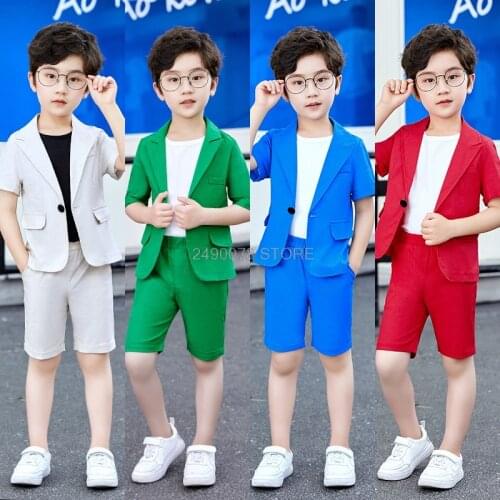Boys Summer Blazer +Shorts 2Pcs Clothing Set Kids Formal Wedding Birthday Dress Children Piano Prom Dance Performance Costume