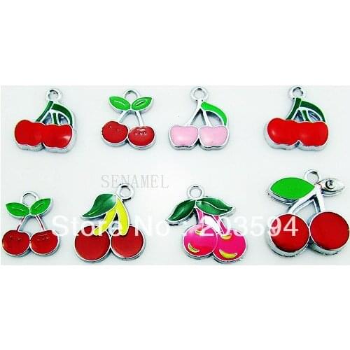 ME020 Wholesale 100Pcs/Lots DIY Alloy Mixed Enamel Cherry Charms Fashion jewelry accessories, charms, pendants bead