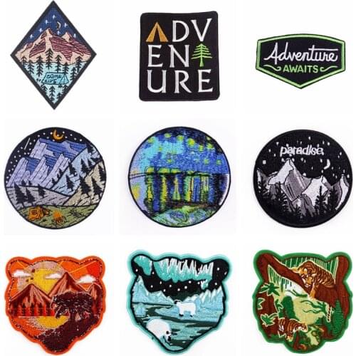 Nature Travel Patch Letters Iron On Patches For Clothing Stickers Stripes Thermo-Stickers Mountain Appliques Badges On Jacket