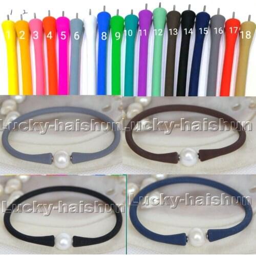 Natural 7" 11mm rubbery springy round white pearls Silicone rubber Bracelet c198