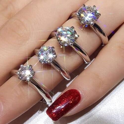 No Fade Allergy Free Jewelry Women Ring With Certificate 18K White Gold Solitaire Zirconia Diamond Engagement Wedding Bands Gift