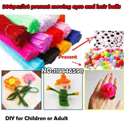 Crooked Stick Cashmere Stick DIY Colorful Hand Manual Arts Material Alpinia Root 300pcs/Bags Present Moving Eyes and Hair Balls