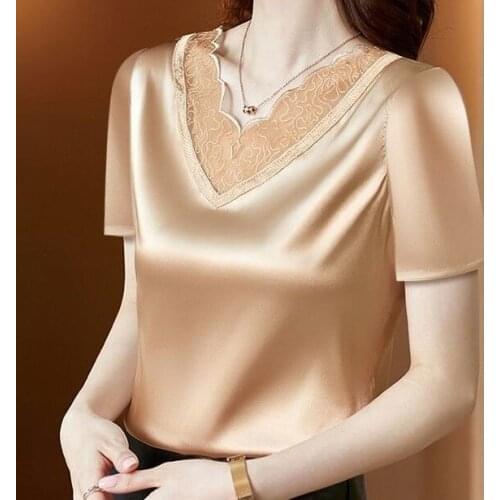 New Summer T-shirt Female 2021 Fashion Lace V-Neck Short Sleeve Oversized T-shirt M-5XL White Black Gold Womens Loose Tops