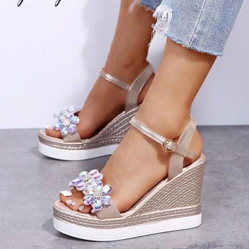 2021 New Women Wedge Sandals Summer crystal Platform Sandals women shoes Buckle Strap Peep Toe Thick Bottom Casual Shoes Ladies