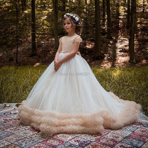 New Flower Girl Dresses Ball Gown Sequined Short Sleeve First Pageant Communion Gowns Princess Dresses Vestidos Longo Custom