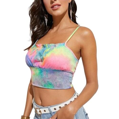 New Arrival Fashion Women Casual Sexy Suspender Tops Multicolor Boat Neck Close-fitting Tie-dyed Printing Crop Tops