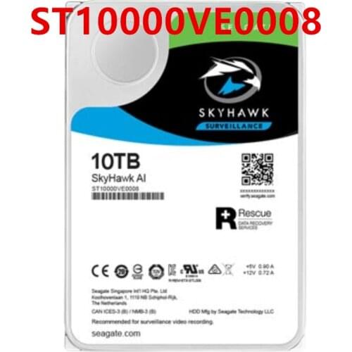 New HDD For Seagate 10TB 3.5" SATA 6 Gb/s 256MB 7200RPM For Internal Hard Drive For Surveillance HDD For ST10000VE0008