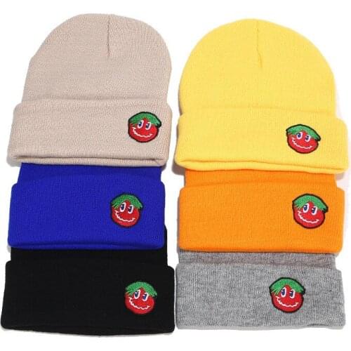 Wholesale 10pcs/lot Winter New Tomato Embroidered Beanie Women Men Students Knitted Hat 6 Colors