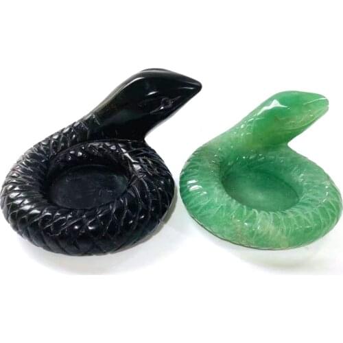 Wholesale Higt Quality Natural Crystal Green aventurine Black Obsidian snake candle holders for sale YJL