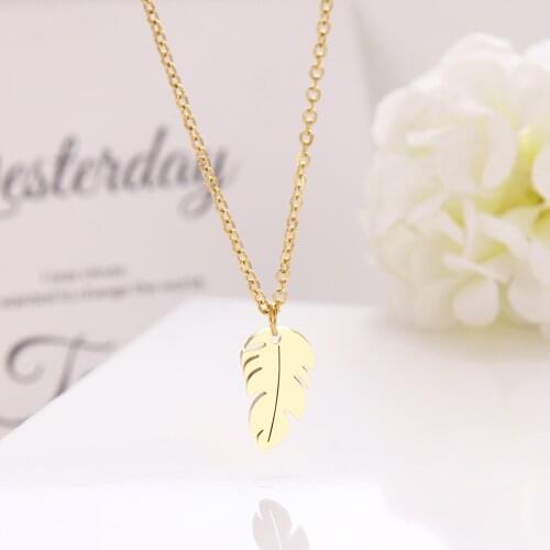 DOTIFI Stainless Steel Necklace For Women A Feather Choker Chain Pendant Gold Necklaces Engagement Jewelry