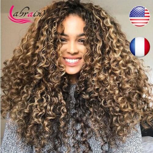 Ombre HD Transparent Honey Blonde Kinky Curly Lace Front Human Hair Wigs Highlight Brown Remy Hair Pre Plucked Bleached Knots