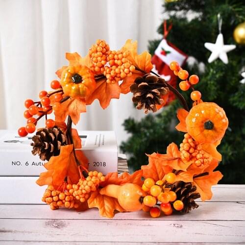 Fake Flower Artificial Hanging Pumpkin Wreath Simulation Garland Festival Front Door Decorations Halloween Rattan Circle