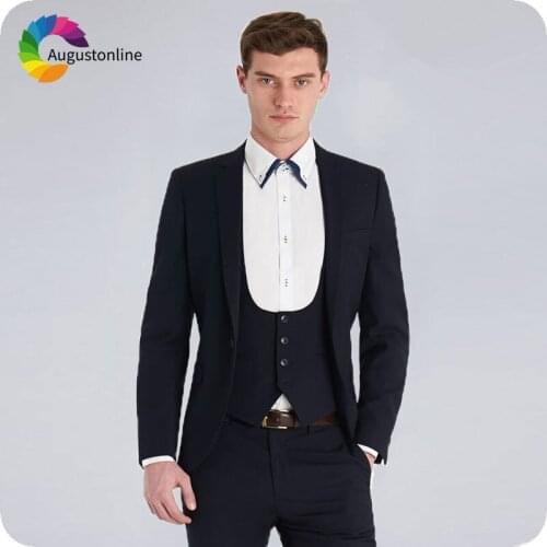 Latest Coat Pant Designs Dark Blue Men Suits for Wedding 3Pieces Jacket Pants Vest Groom Tuxedos Formal Business Male Blazers