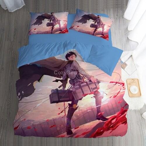 Attack On Titan Anime Bedding Set 3d Duvet Cover Sets Comforter Bed Linen Twin Queen King Single Size Fashion Eren Jaeger Kids