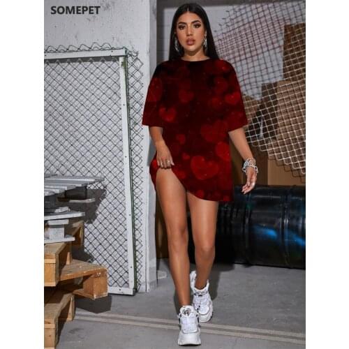 SOMEPET Psychedelic T Shirt Women Love Funny T shirts Red Gothic Pattern Tshirt Printed Womens Clothing Fashion Sexy Plus Size