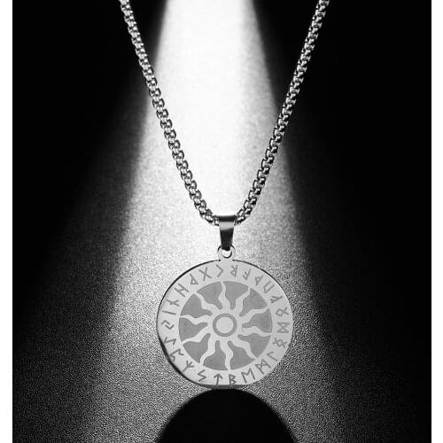 QIAMNI Handmade Viking Pendant Necklace Sun Symbol Slavic Wheel Nordic Amulet Pagan Solar Talisman Stainless Steel Jewelry Gift