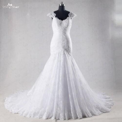 RSW1076 White Sweetheart Cap Sleeves Pleated Corset Mermaid Wedding Dresses Vestido De Noiva