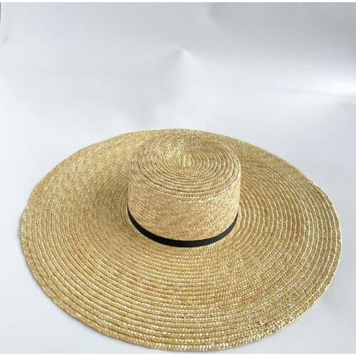 Casual Panama 2021 Womens Summer Hat Sun Protection Cap Female Flat Top Big Wide Brim Hat Beach Hat Wheat Straw Hat Sun Hats