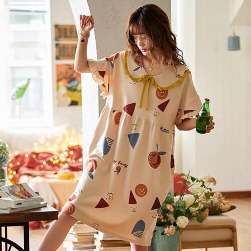 Cute Girls Cotton Nightdress Plus size Sleepshirt Summer New Women Short Sleeve Home Wear Comfortable Home Pajamas Nightgowns