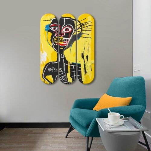 Basquiat 'Cabeza' Skateboard Wall Art Graffiti Skate Deck Mural Wall Hanging Decorative Board for Bar Pub Club Man Cave Decor