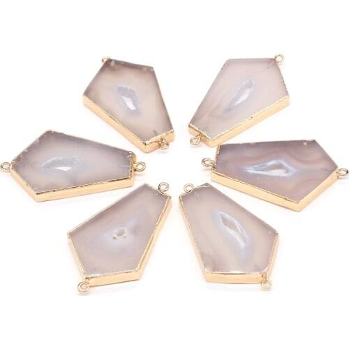 Natural Agates Stone Pendant Connectors Exquisite Polygonal Crystal Agates Link Charms for Jewelry Making Necklace Bracelet Gift
